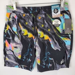 360 Surf Mens Beach Short Black w/ Colored Pattern Recycled Poly Choose Size